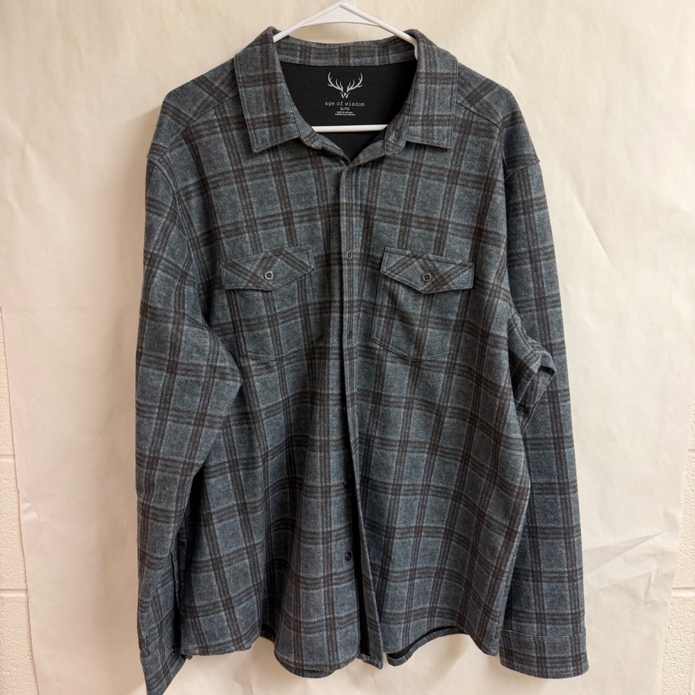 Age of Wisdom Mens Plaid Button Flannel Shirt Long Sleeve Snap Button Shacket XL